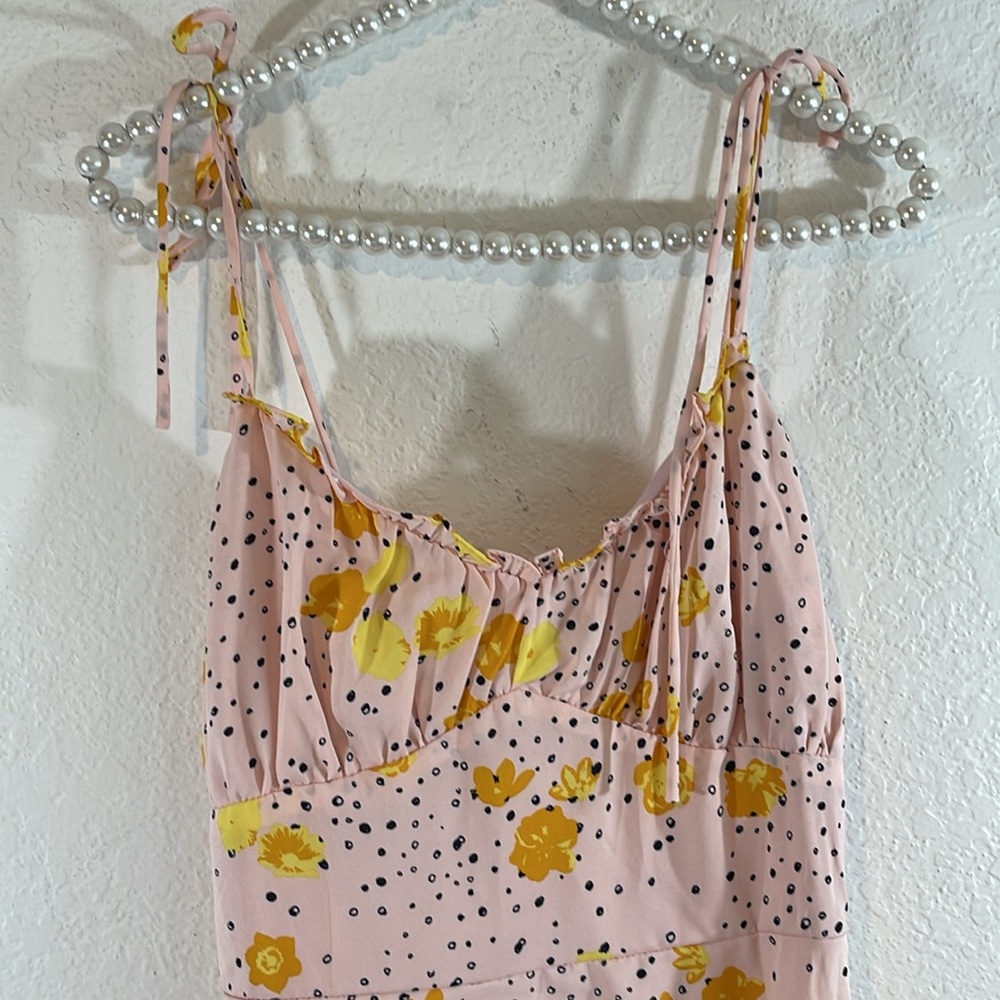 NASTY GAL Petite Floral Polka Dot Tie Mini Dress Size 6 - Picture 4 of 11